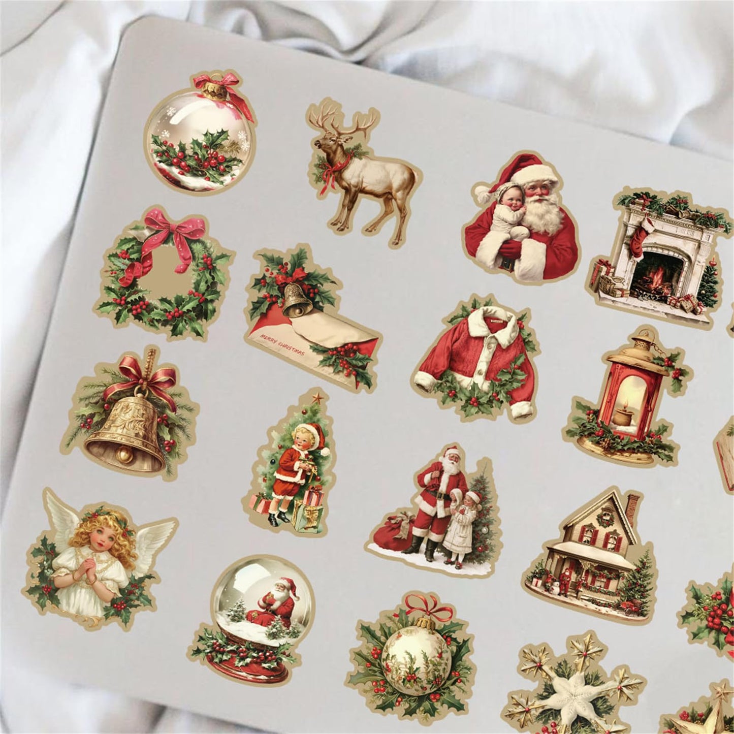 CZSWMD Vintage Christmas 50-Piece Sticker Pack – Waterproof Non-Repeating Vinyl for Laptops, Backpacks & More