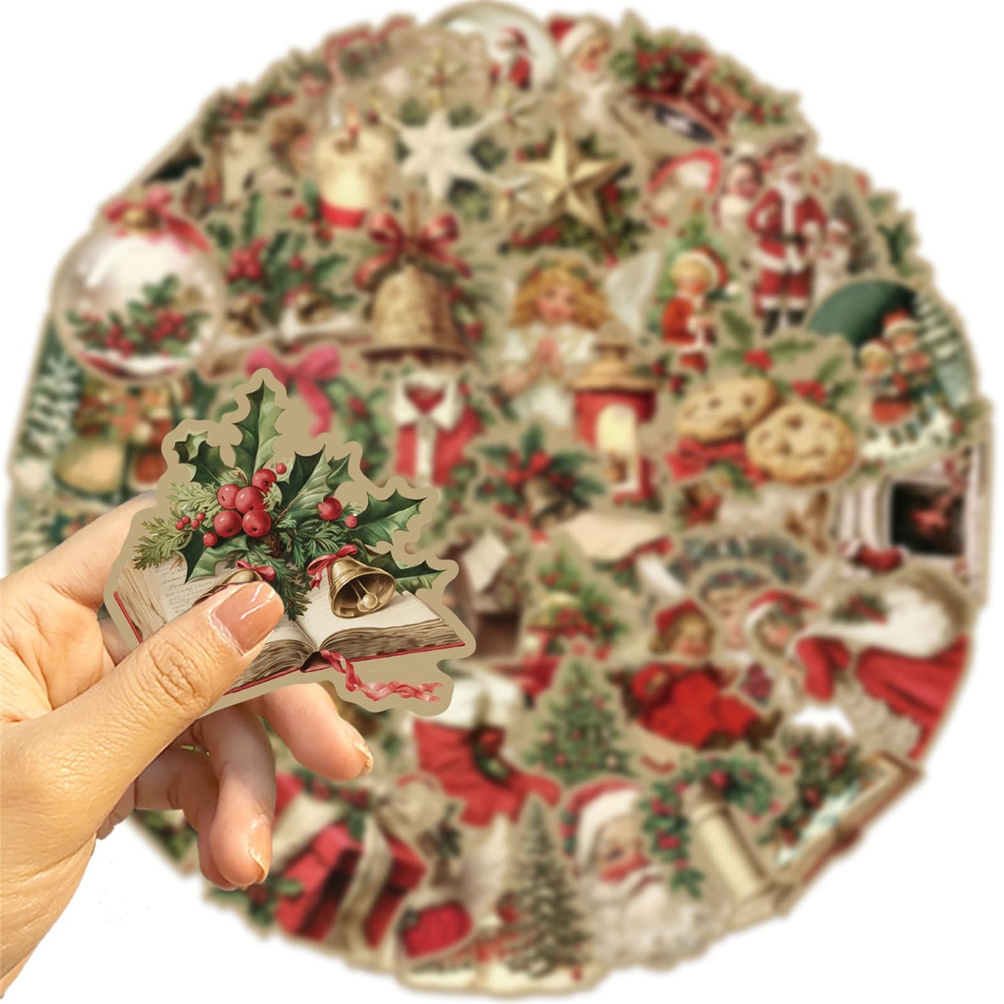 CZSWMD Vintage Christmas 50-Piece Sticker Pack – Waterproof Non-Repeating Vinyl for Laptops, Backpacks & More