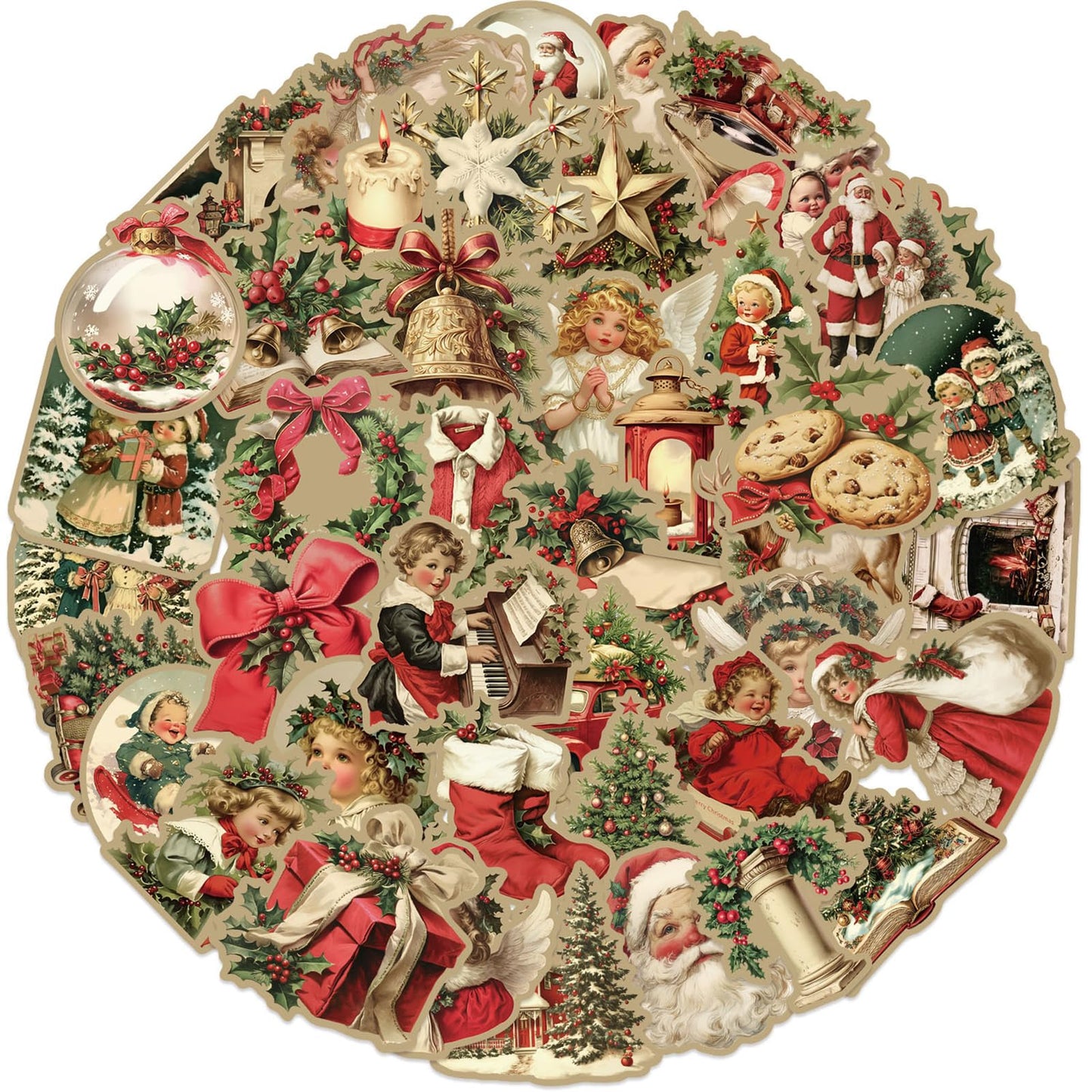 CZSWMD Vintage Christmas 50-Piece Sticker Pack – Waterproof Non-Repeating Vinyl for Laptops, Backpacks & More