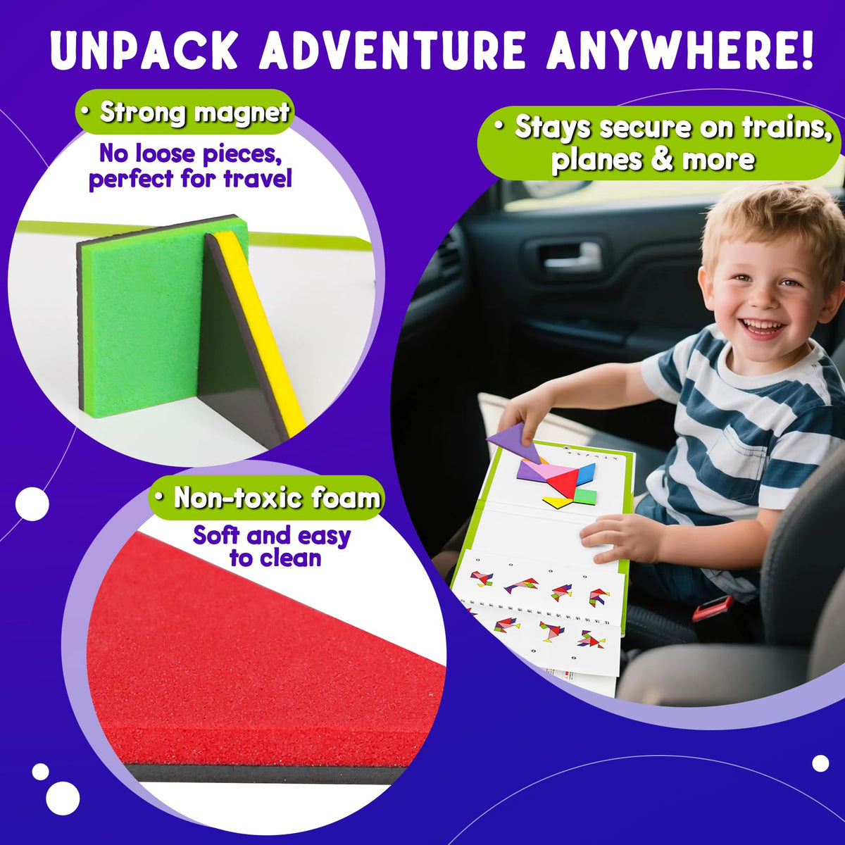 CZTCDP Travel Tangram Puzzle – Magnetic Boards, 368 Patterns, STEM Educational Toy
