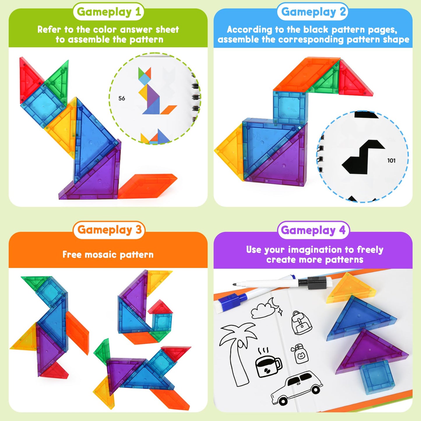 CZTCDP Travel Magnetic Tangram Puzzle – 3D Blocks & 360 Puzzles for Travel