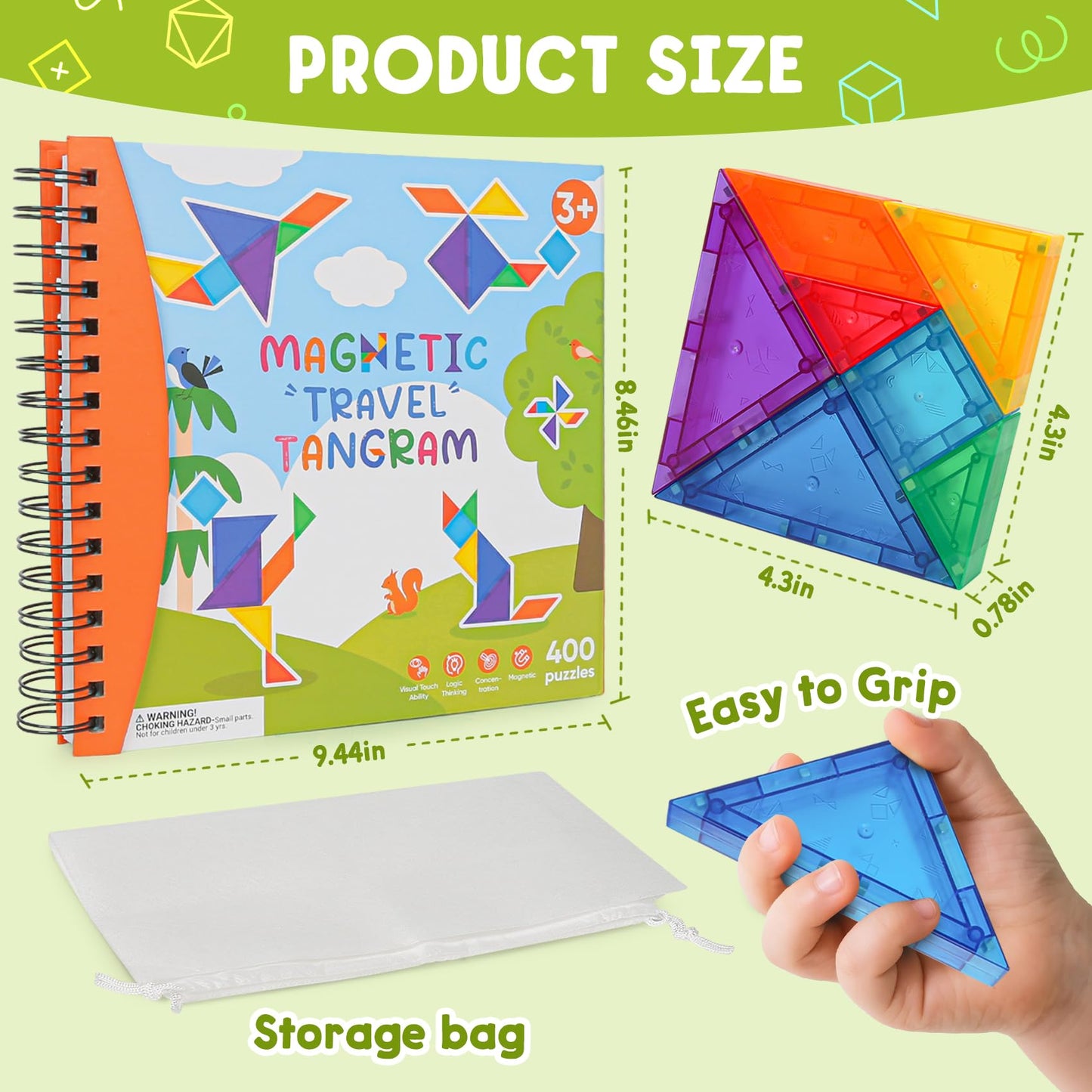 CZTCDP Travel Magnetic Tangram Puzzle – 3D Blocks & 360 Puzzles for Travel