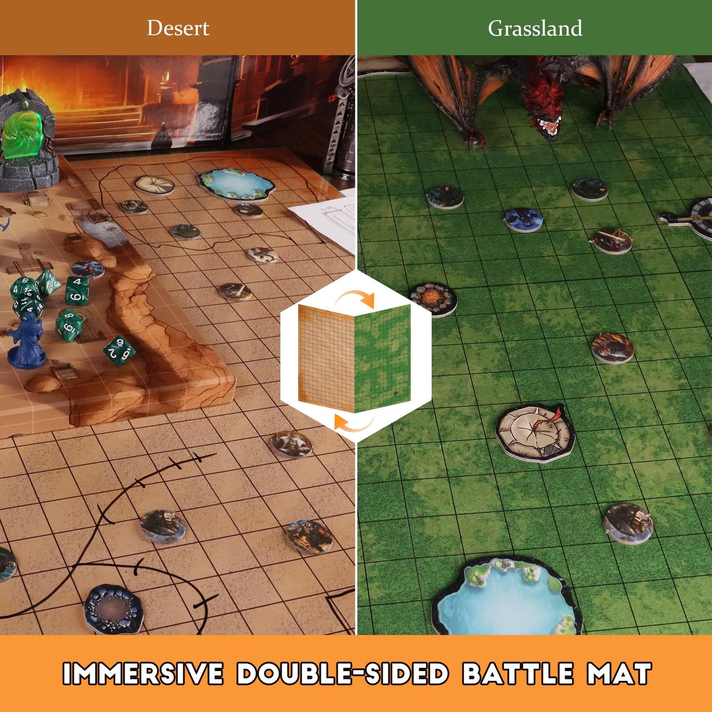 CZYY Foldable Battle Mat with DM Screen & Dice Set | 2-Sided Wet & Dry Erase RPG Starter Kit