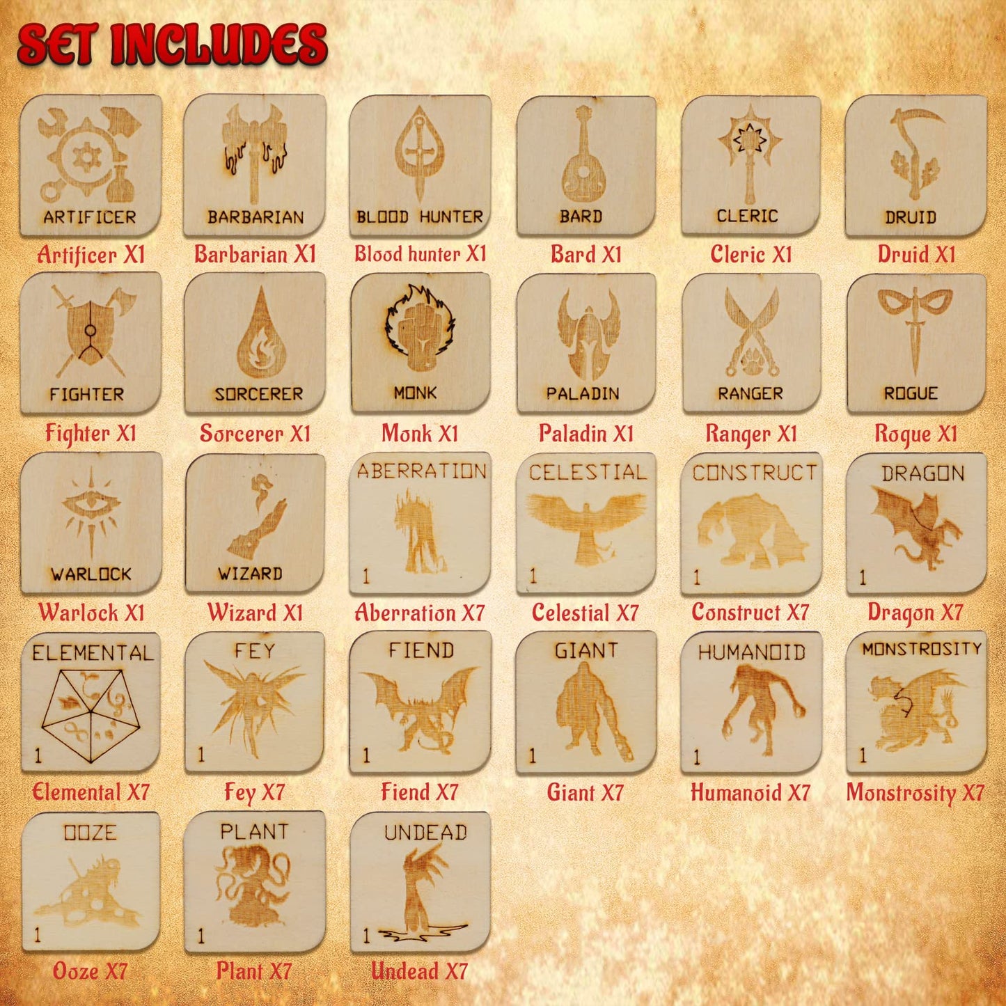 CZYY 112-Piece Wooden D&D Token Set – Hero & Monster Tokens for RPGs