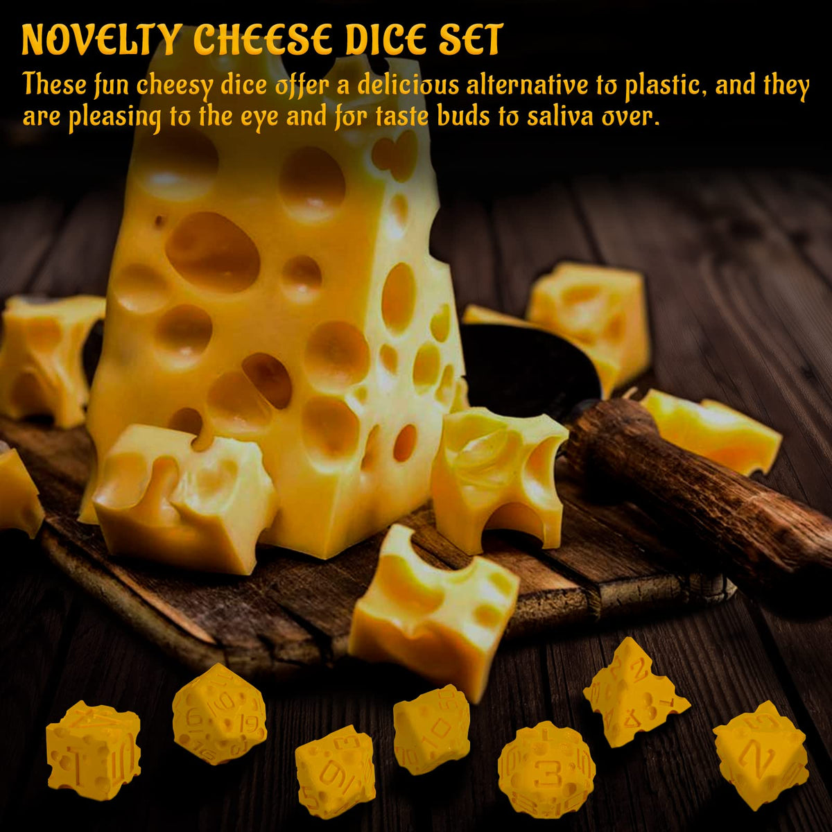 CZYY DND Cheese Dice Set – 7PCS 3D Printed Polyhedral Dice for D&D, Pathfinder & RPG