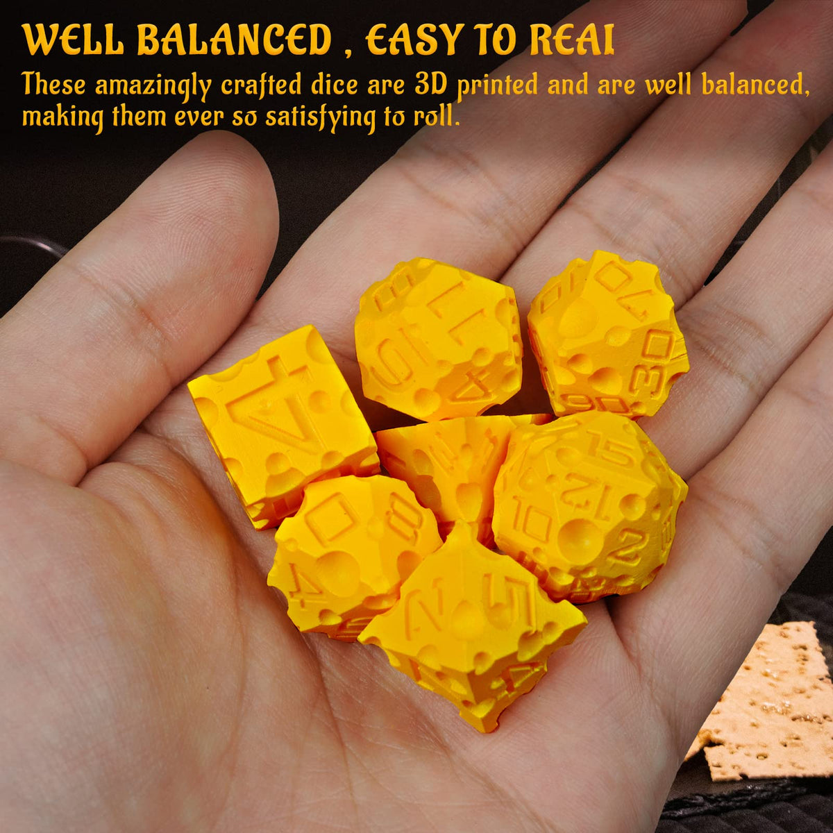 CZYY DND Cheese Dice Set – 7PCS 3D Printed Polyhedral Dice for D&D, Pathfinder & RPG