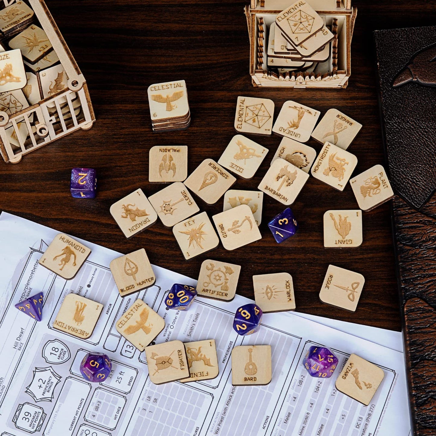 CZYY 112-Piece Wooden D&D Token Set – Hero & Monster Tokens for RPGs