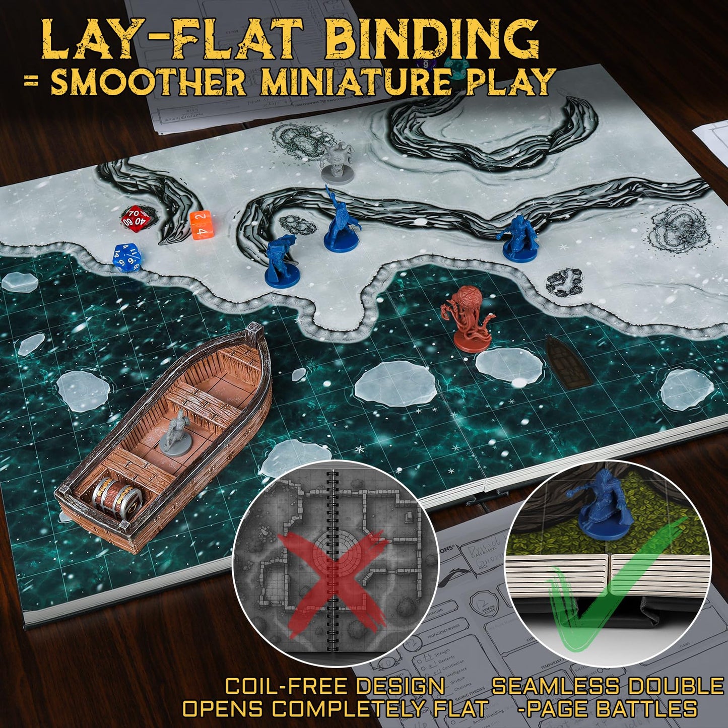 CZYY DND Battle Map Book – 32 Reusable Mats, 100+ Decals, Lay-Flat Binding