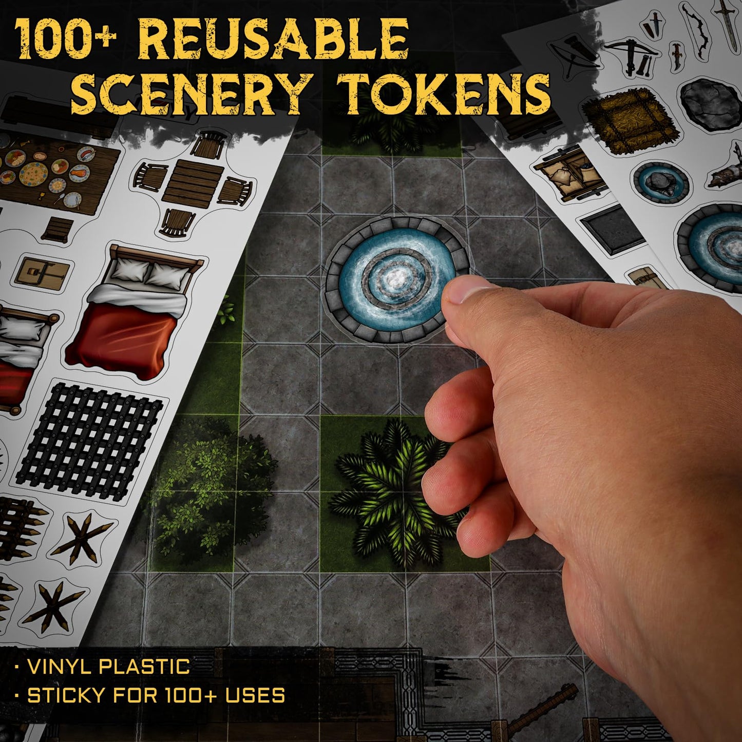 CZYY DND Battle Map Book – 32 Reusable Mats, 100+ Decals, Lay-Flat Binding