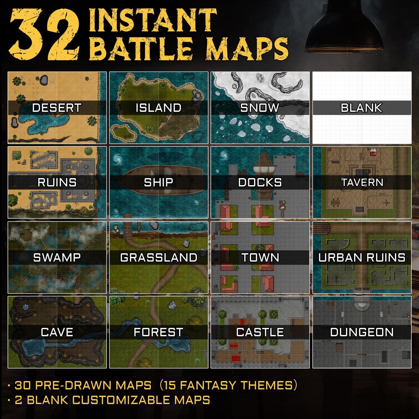 CZYY DND Battle Map Book – 32 Reusable Mats, 100+ Decals, Lay-Flat Binding