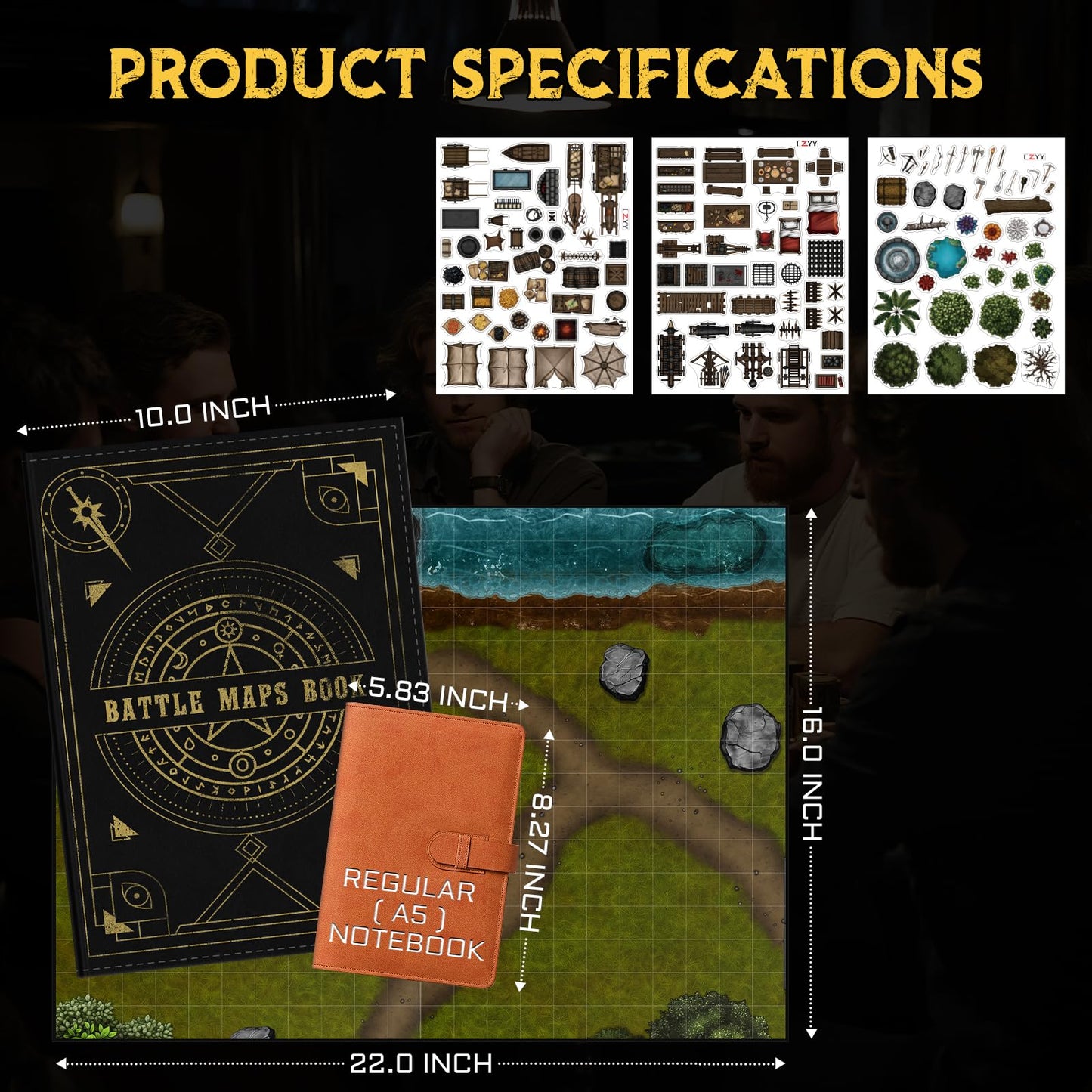 CZYY DND Battle Map Book – 32 Reusable Mats, 100+ Decals, Lay-Flat Binding