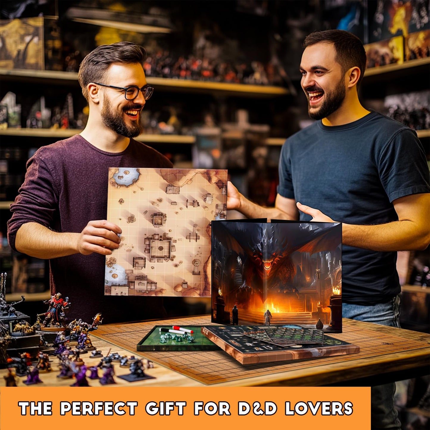 CZYY Foldable Battle Mat with DM Screen & Dice Set | 2-Sided Wet & Dry Erase RPG Starter Kit