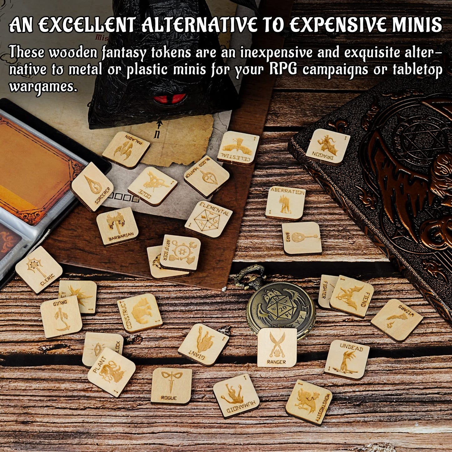 CZYY 112-Piece Wooden D&D Token Set – Hero & Monster Tokens for RPGs