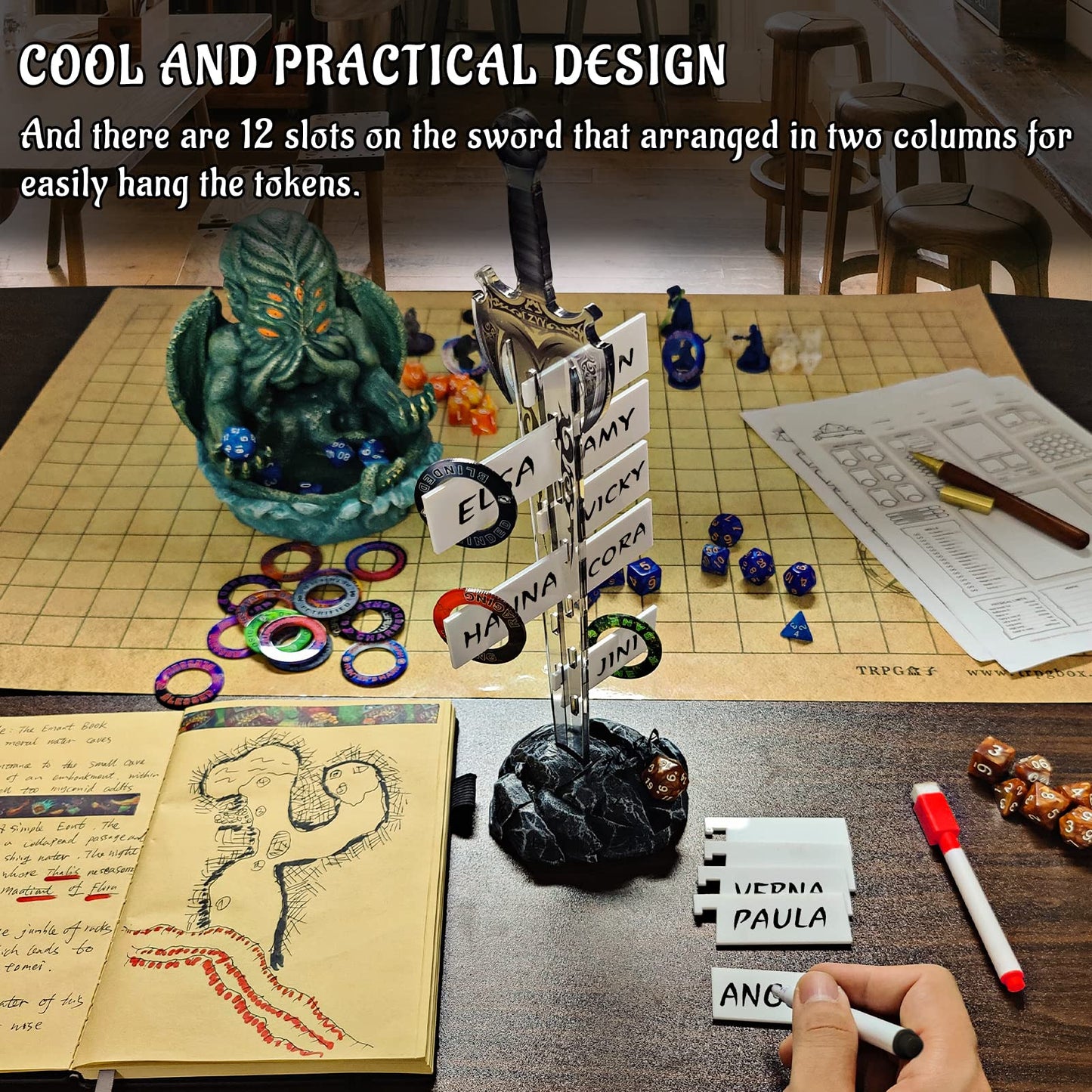 CZYY Initiative Tracker: Acrylic Sword in Stone Base for D&D, Pathfinder & Tabletop RPGs