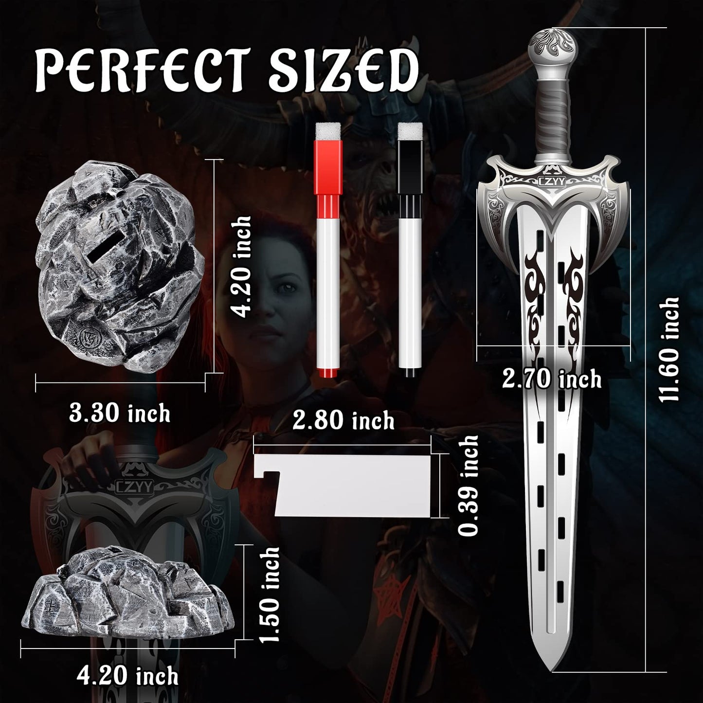CZYY Initiative Tracker: Acrylic Sword in Stone Base for D&D, Pathfinder & Tabletop RPGs