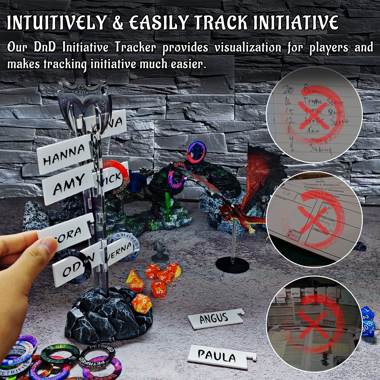 CZYY Initiative Tracker: Acrylic Sword in Stone Base for D&D, Pathfinder & Tabletop RPGs