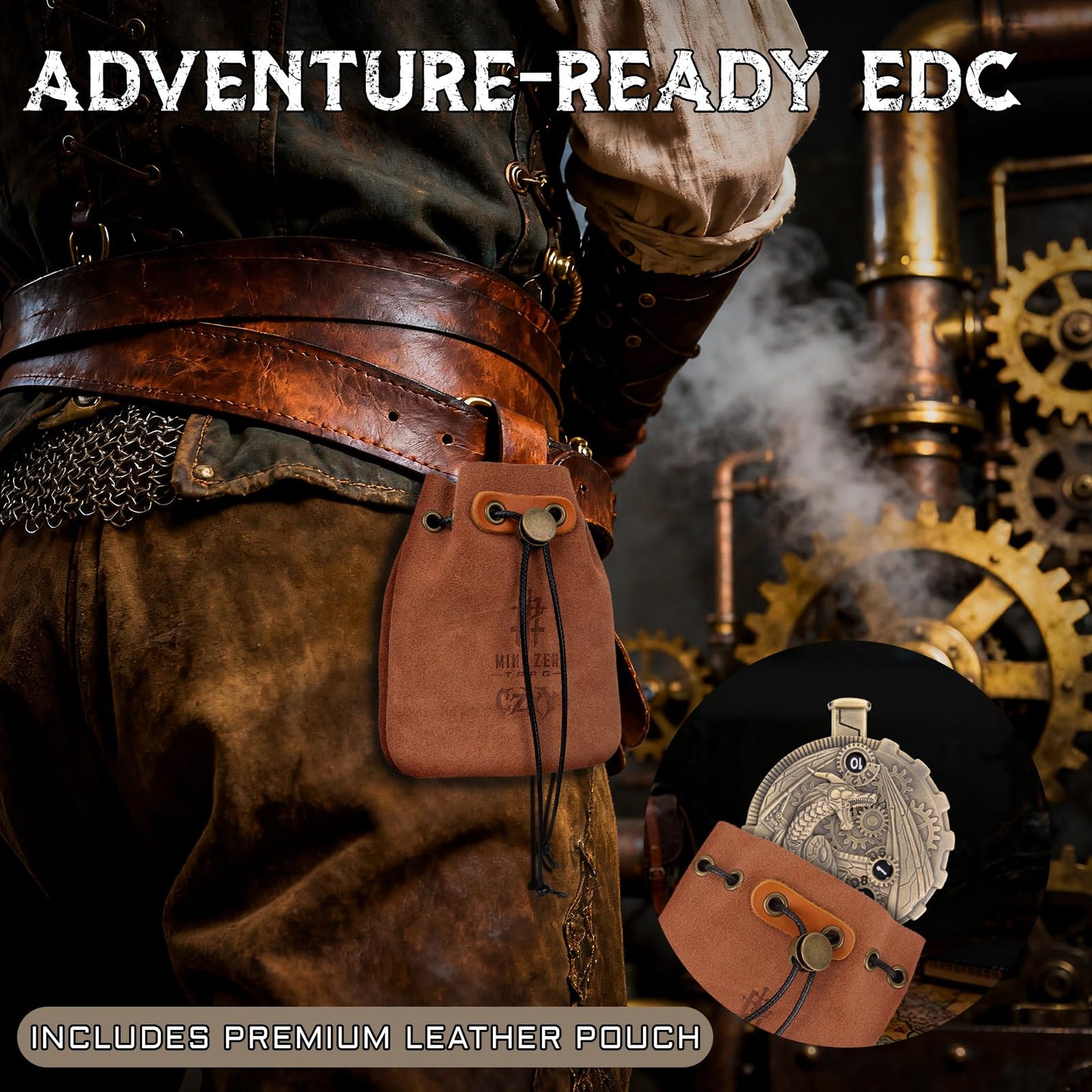 CZYY MinZerTRPG Roulette Dice 3.0 – Steampunk Dragon Spinner 7-in-1 Zinc Alloy RPG Dice Set + Leather Pouch