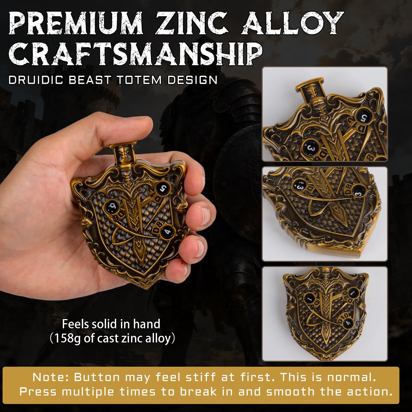 CZYY MinZerTRPG Roulette Dice 3.0 – 7-in-1 Shield Spinner D&D Dice Set with Leather Pouch