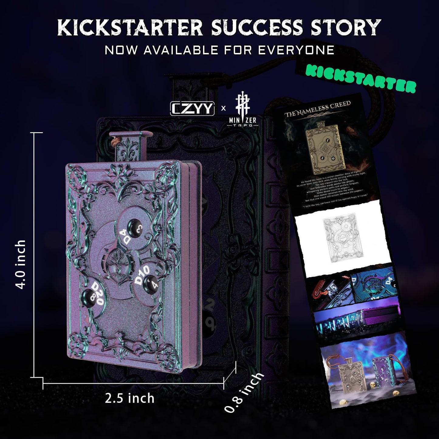 CZYY MinZerTRPG Roulette Dice 3.0 – 7-in-1 Metal Polyhedral Dice in Magic Book Design | Portable DND Spinner