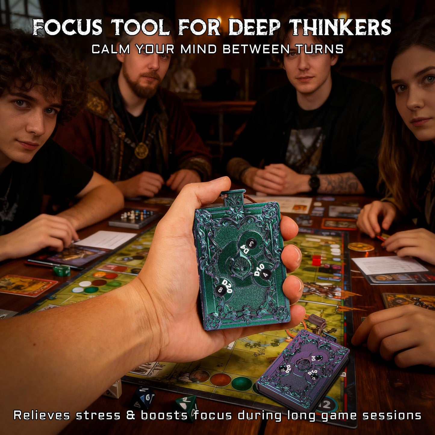 CZYY MinZerTRPG Roulette Dice 3.0 – 7-in-1 Metal Polyhedral Dice in Magic Book Design | Portable DND Spinner