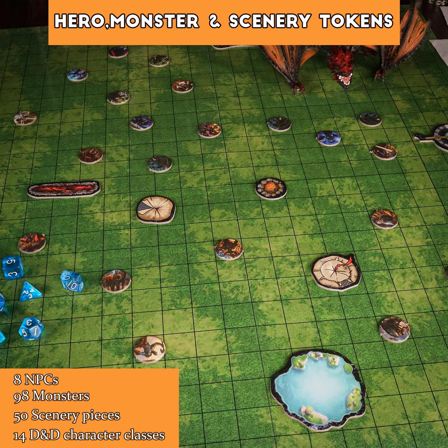 CZYY Foldable Battle Mat with DM Screen & Dice Set | 2-Sided Wet & Dry Erase RPG Starter Kit