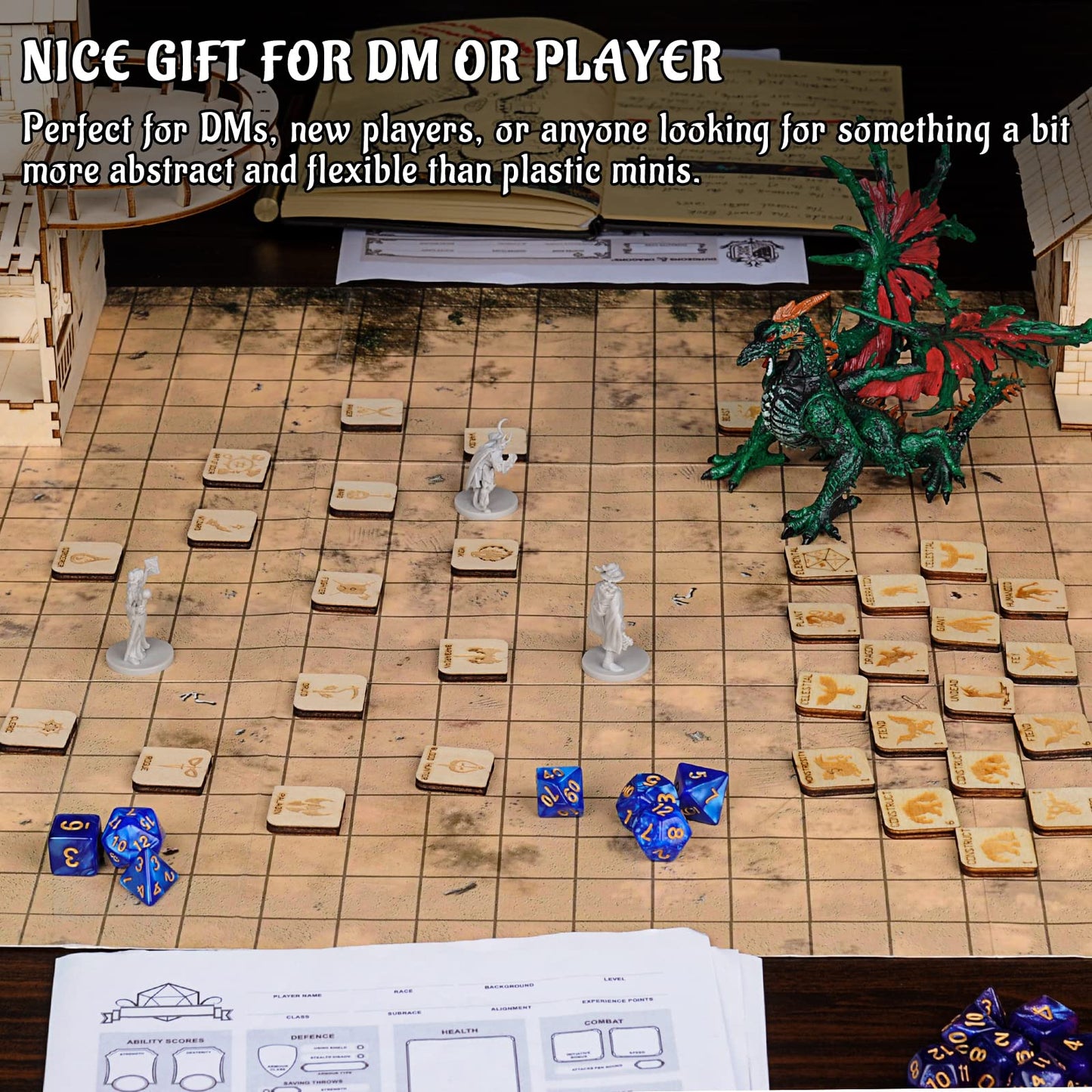 CZYY 112-Piece Wooden D&D Token Set – Hero & Monster Tokens for RPGs