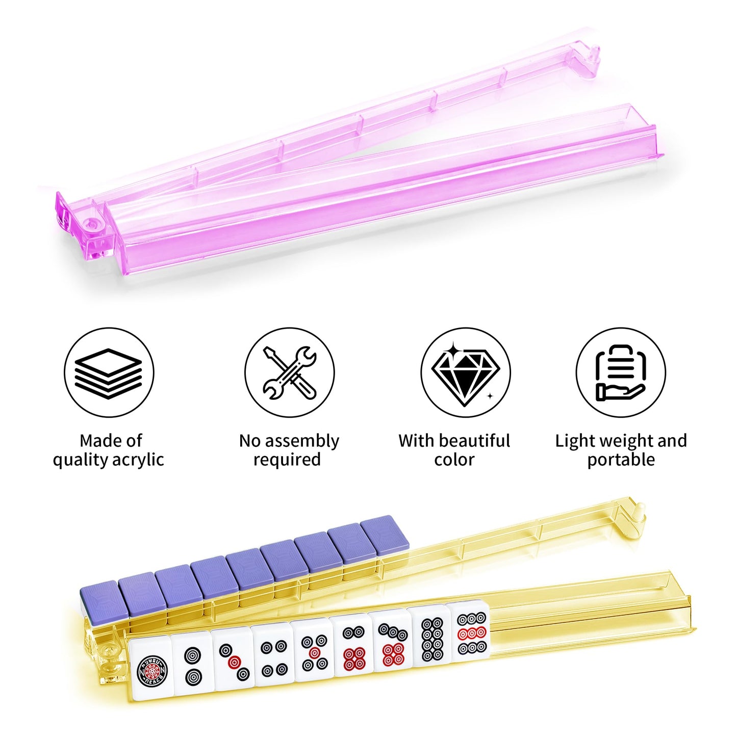 czzwak Mahjong Rack with Pushers - 4-Piece Premium Acrylic Racks with Rotating Bases (4-Color Set)