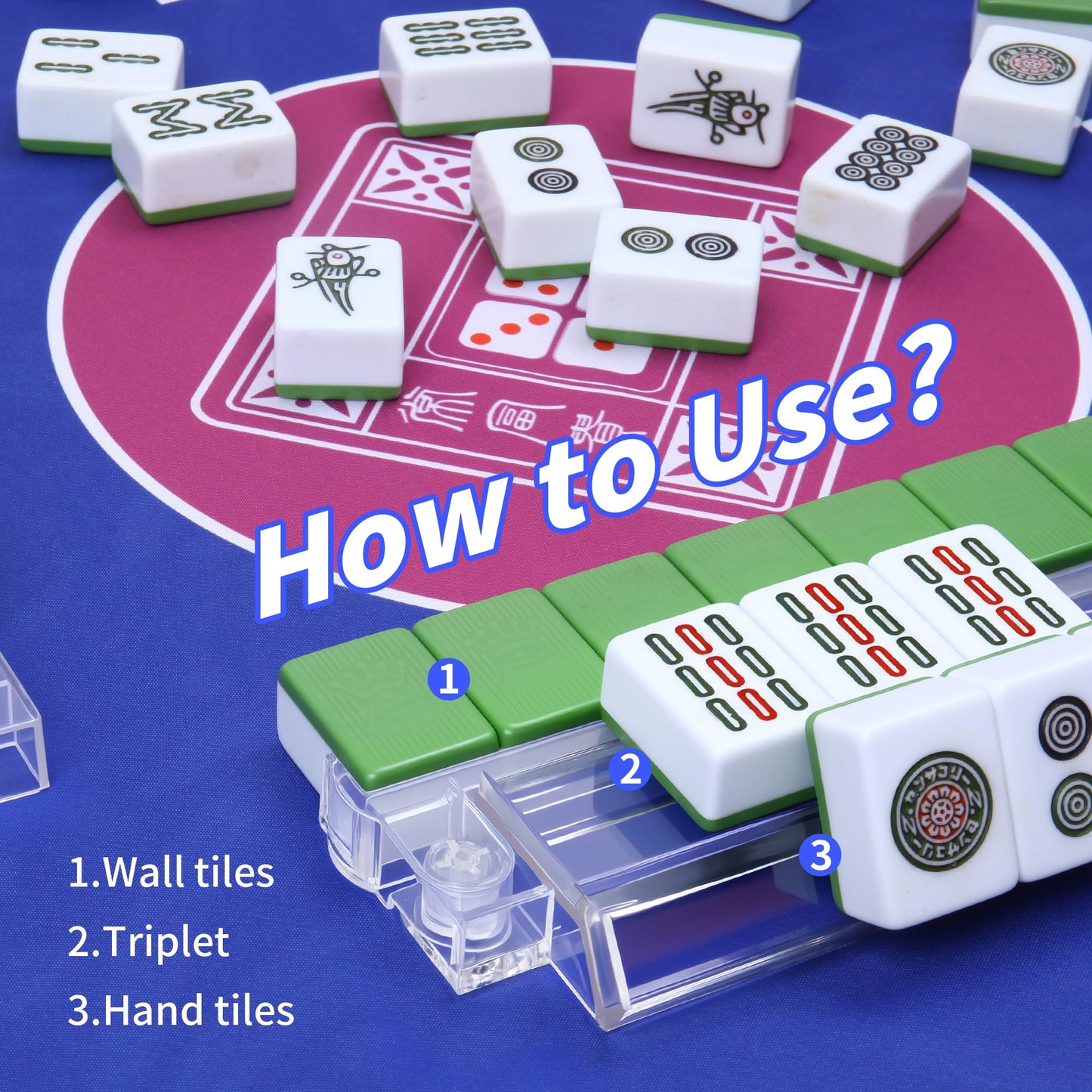 czzwak Mahjong Rack with Pushers - 4-Piece Premium Acrylic Racks with Rotating Bases (4-Color Set)