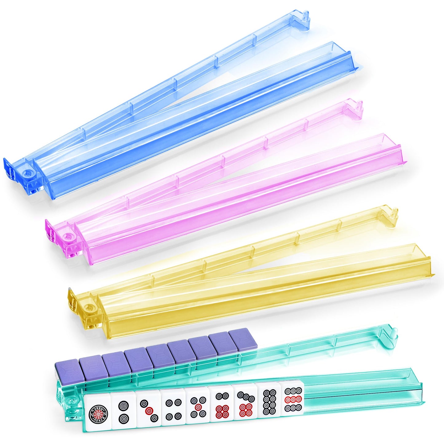 czzwak Mahjong Rack with Pushers - 4-Piece Premium Acrylic Racks with Rotating Bases (4-Color Set)