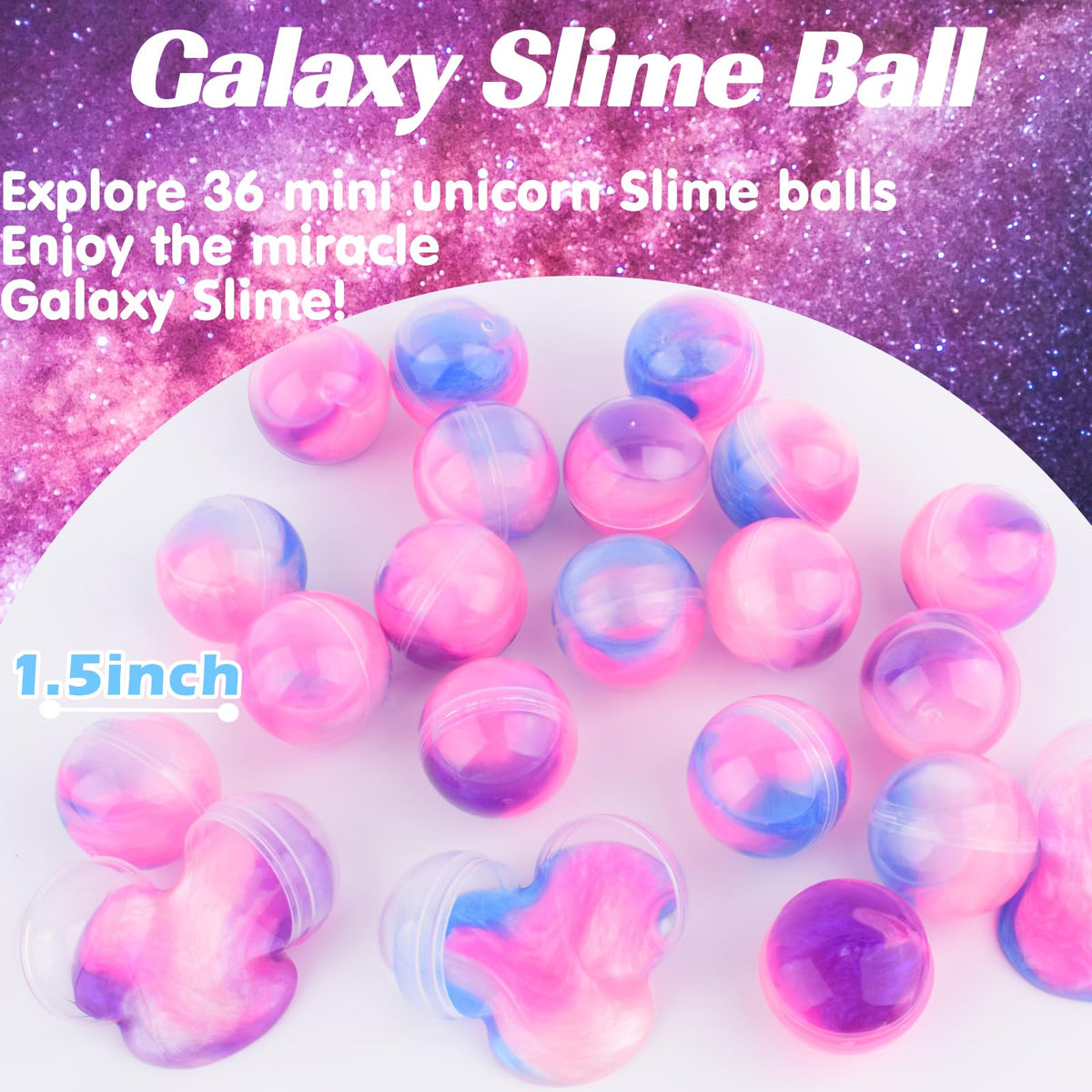 D'ALBA 36 Pack Unicorn Galaxy Slime Balls | Mess-Free Sensory Slime for Parties