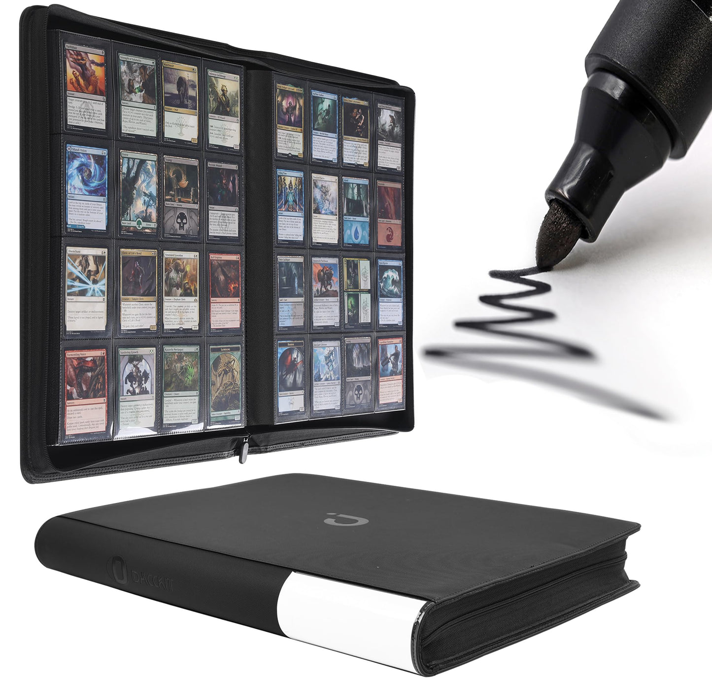 D DACCKIT Card Binder 16-Pocket – 1024 Cards, 4x4 Ringless Album (Model A, Classic Black)