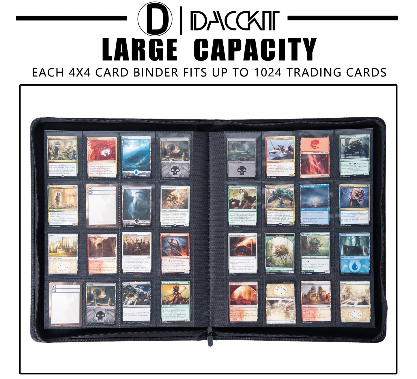 D DACCKIT Card Binder 16 Pocket - Holds 1024 Cards, 4x4 Ringless Album with Sleeves for Trading & Sports Cards (Model A, Classic Red)