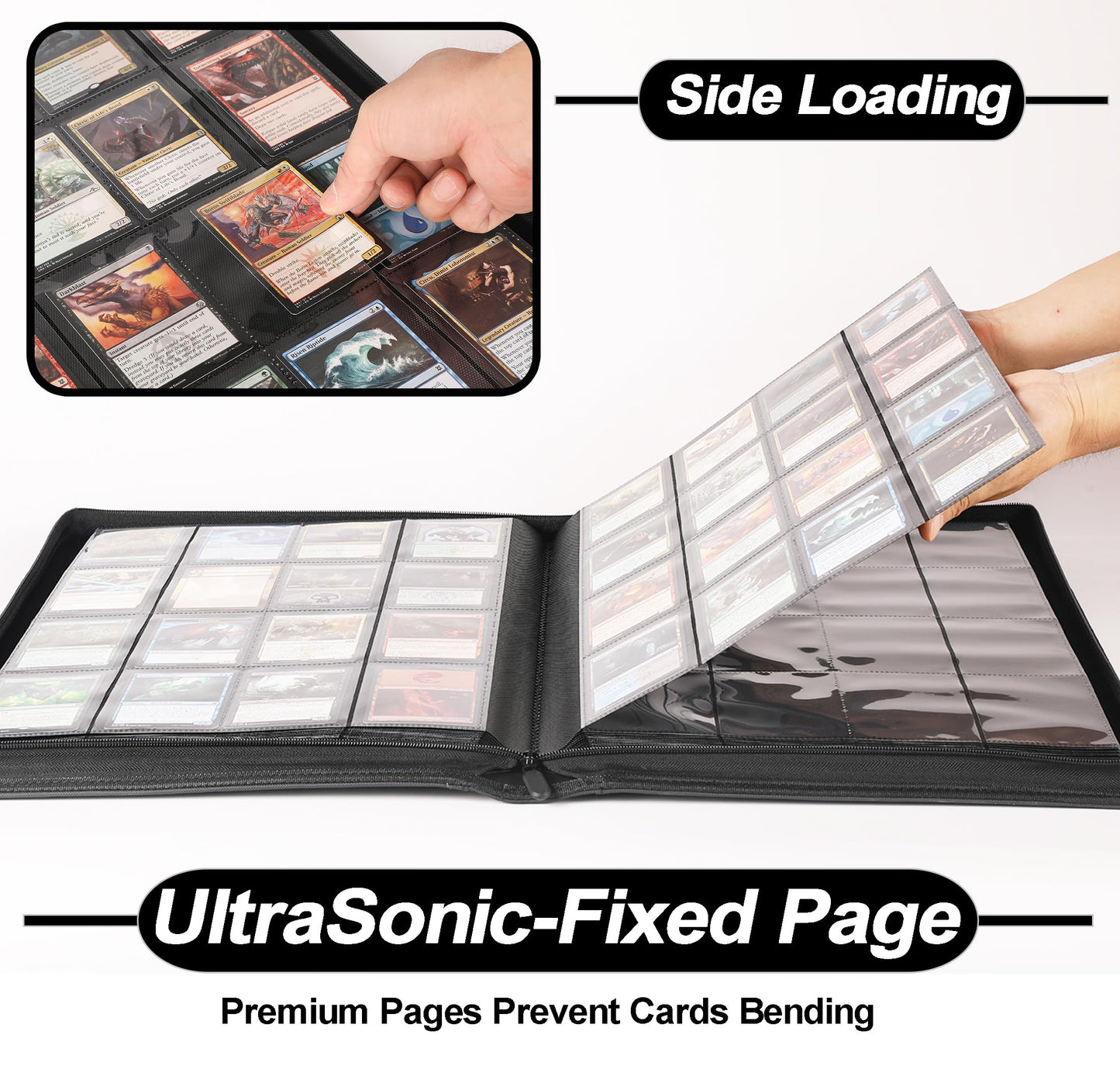 D DACCKIT Card Binder 16-Pocket – 1024 Cards, 4x4 Ringless Album (Model A, Classic Black)