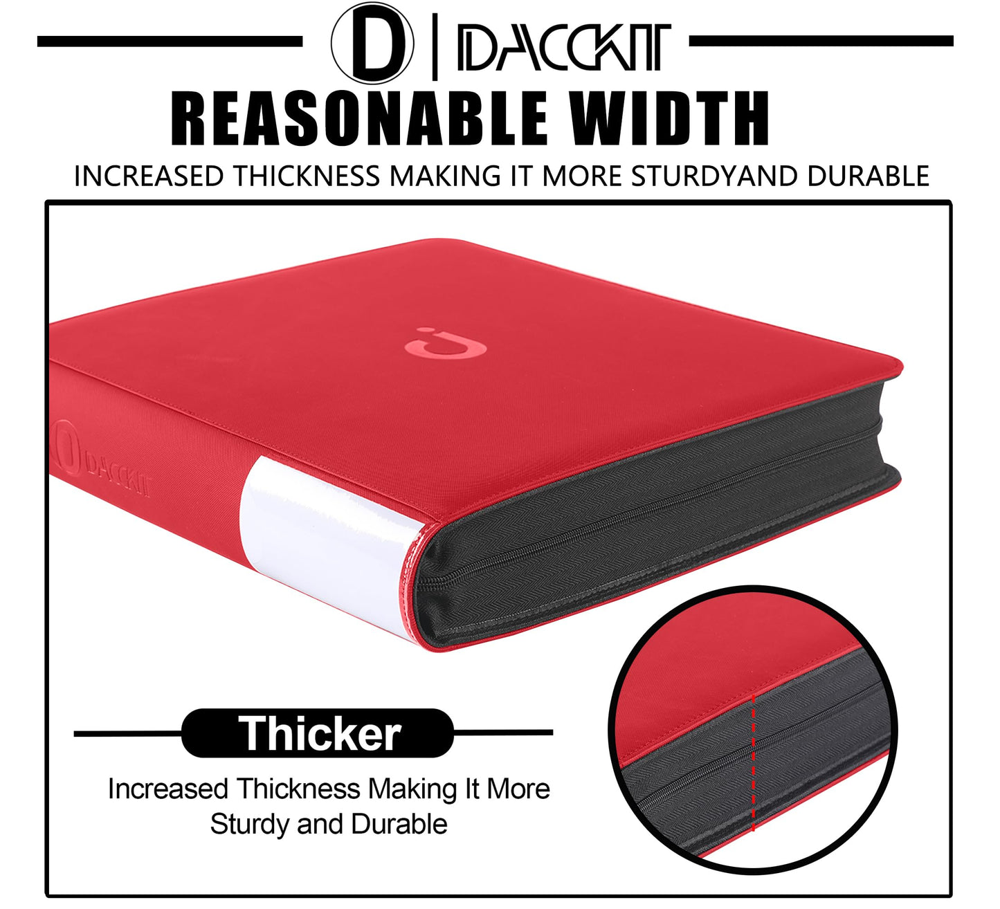 D DACCKIT Card Binder 16 Pocket - Holds 1024 Cards, 4x4 Ringless Album with Sleeves for Trading & Sports Cards (Model A, Classic Red)