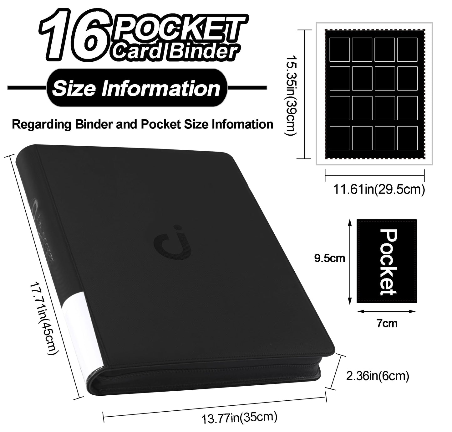 D DACCKIT Card Binder 16-Pocket – 1024 Cards, 4x4 Ringless Album (Model A, Classic Black)
