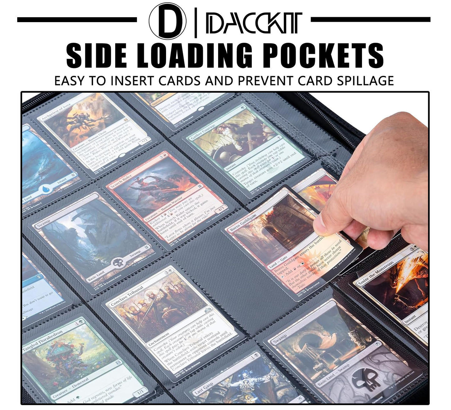 D DACCKIT Card Binder 16 Pocket - Holds 1024 Cards, 4x4 Ringless Album with Sleeves for Trading & Sports Cards (Model A, Classic Red)
