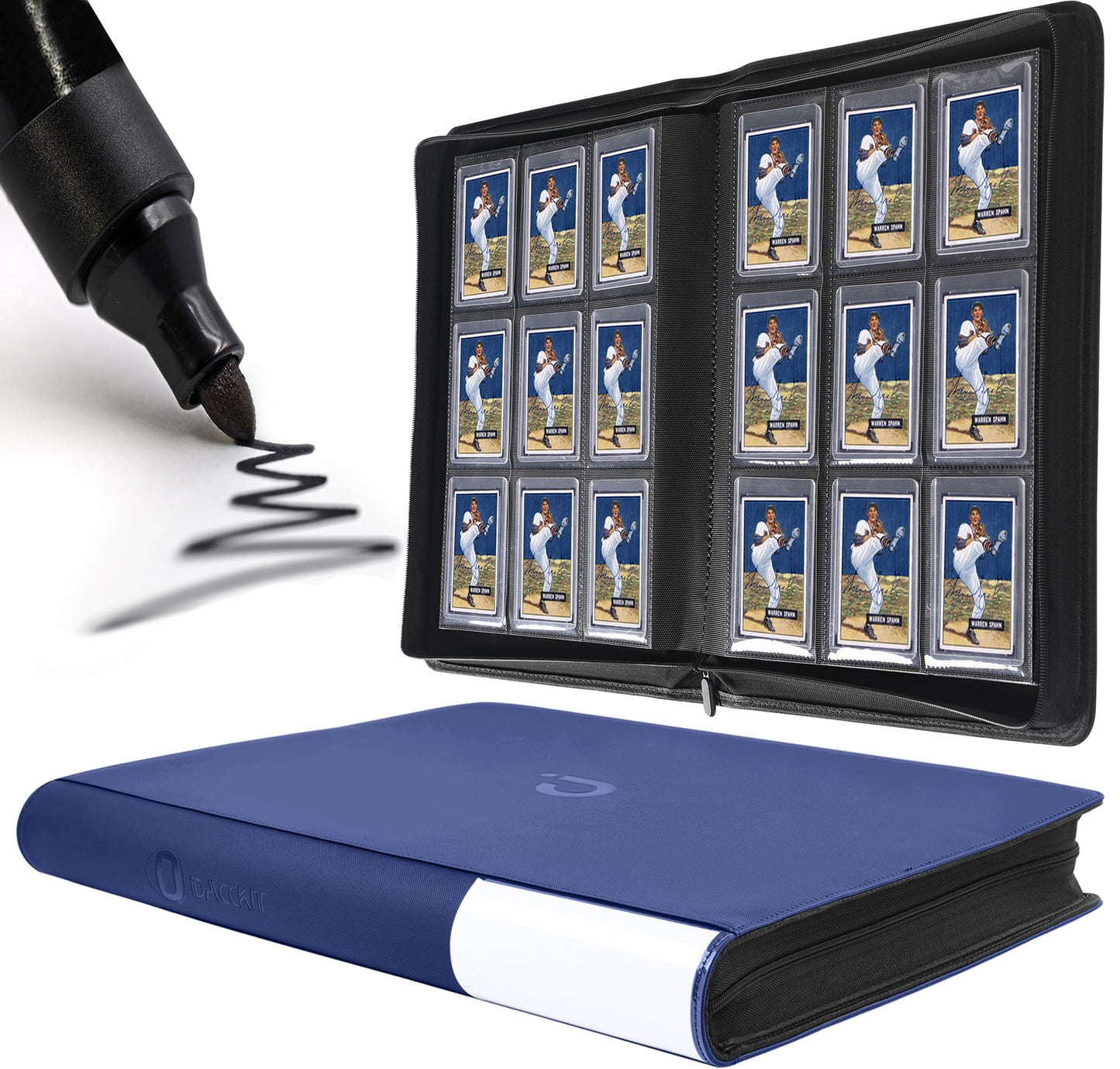 D DACCKIT Top Loader Binder - Holds 360 Top Loaders, 9-Pocket 3x4 Cards, Navy