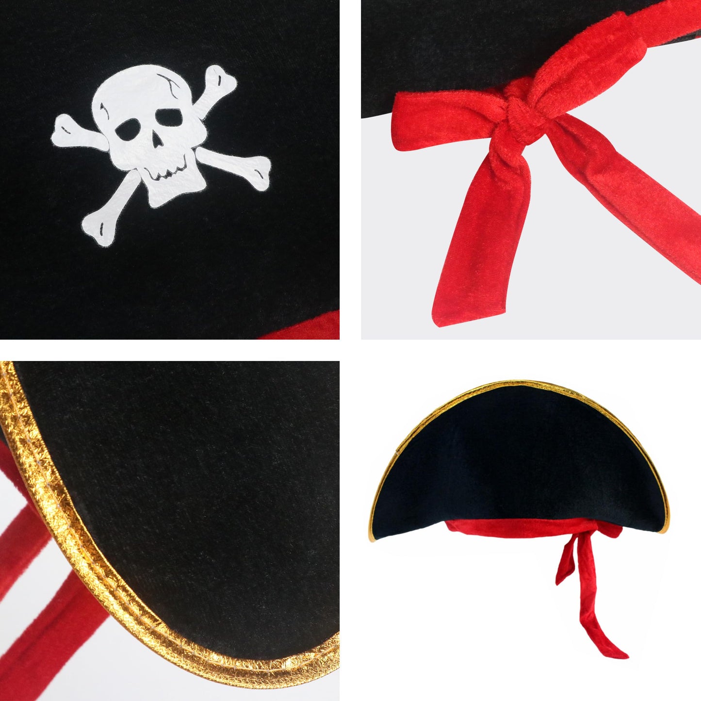 D-Fokes 2-Piece Pirate Hat Set with Eye Patch – Velvet Skull-Print Captain Hats for Parties