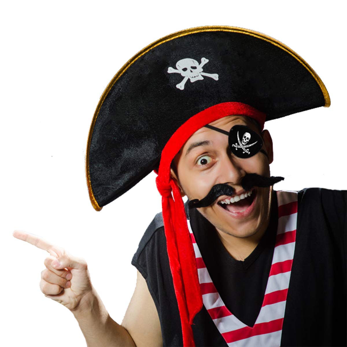 D-Fokes 2-Piece Pirate Hat Set with Eye Patch – Velvet Skull-Print Captain Hats for Parties