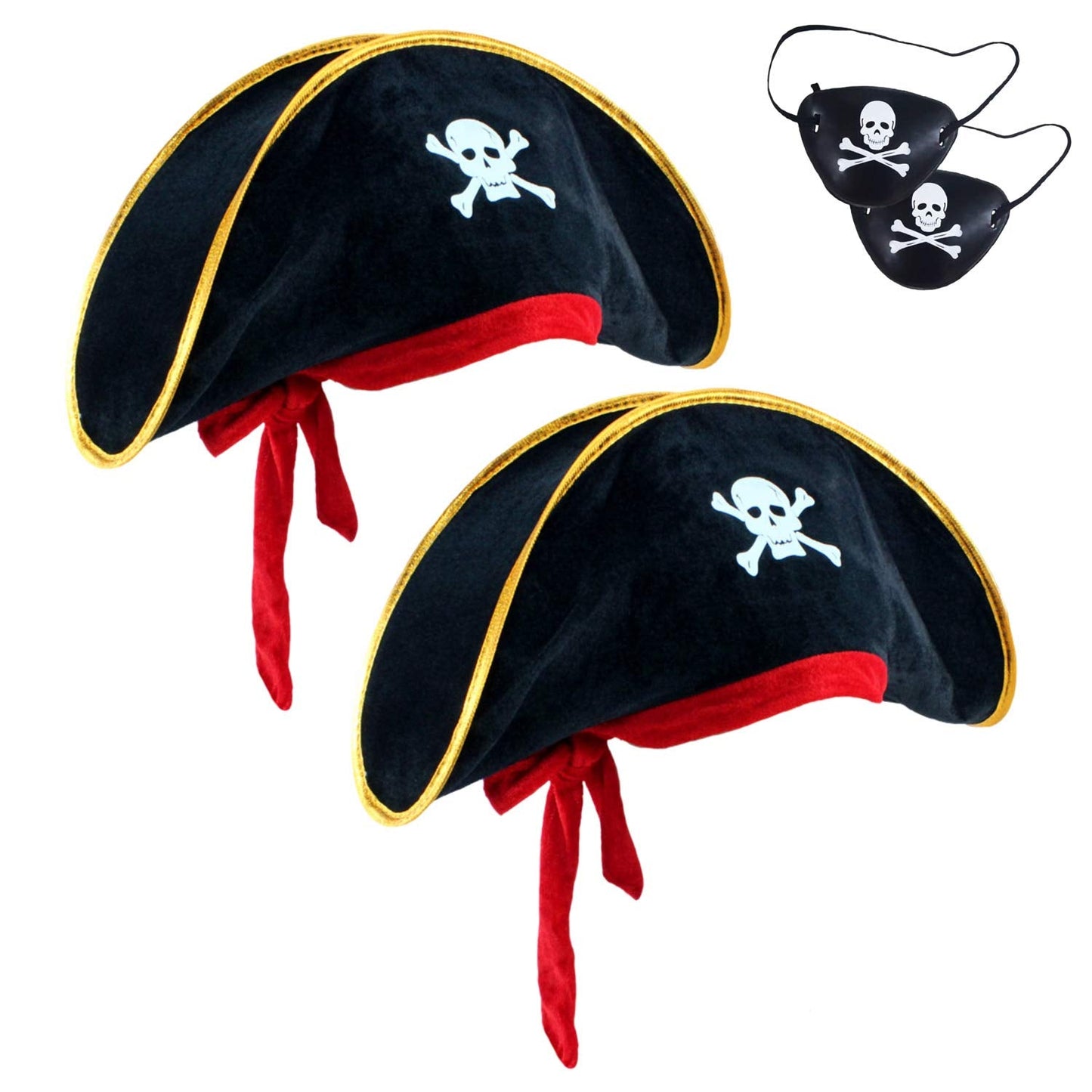 D-Fokes 2-Piece Pirate Hat Set with Eye Patch – Velvet Skull-Print Captain Hats for Parties