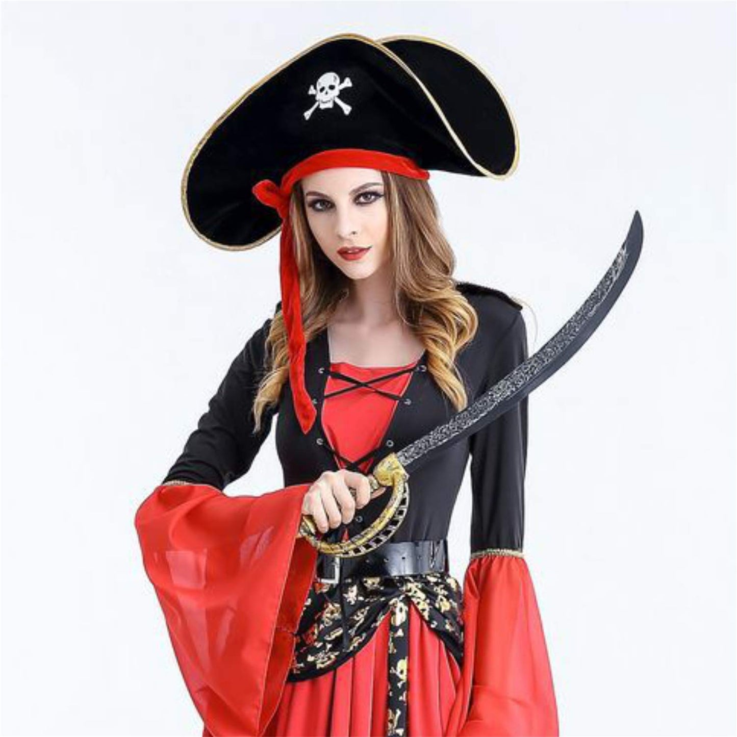 D-Fokes 2-Piece Pirate Hat Set with Eye Patch – Velvet Skull-Print Captain Hats for Parties