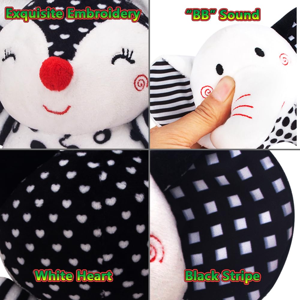 D-KINGCHY Baby Toy Elephant – Black & White Plush Rattle with Teether and Hand-Grip (0-12 Months)