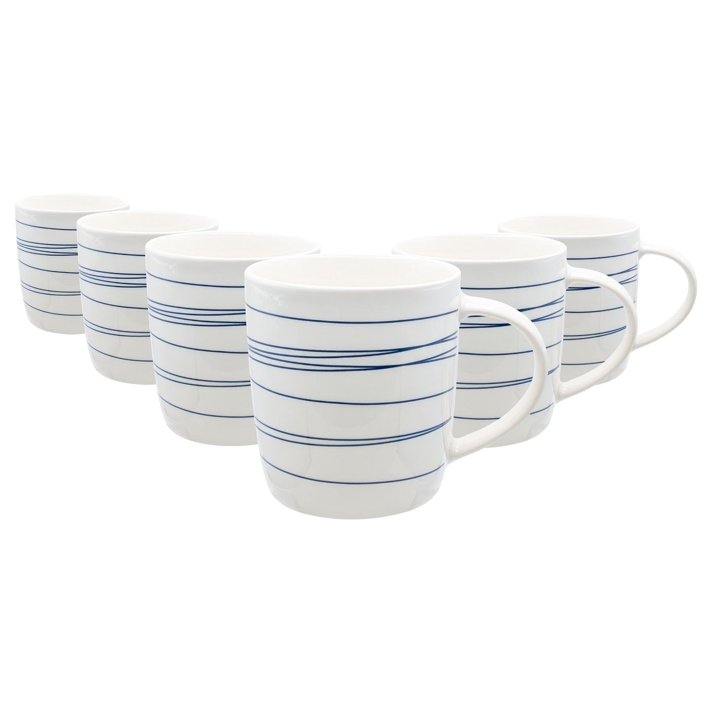 350ml Blue & White Stripe Simply Home Stoneware Mugs - Pack of Six
