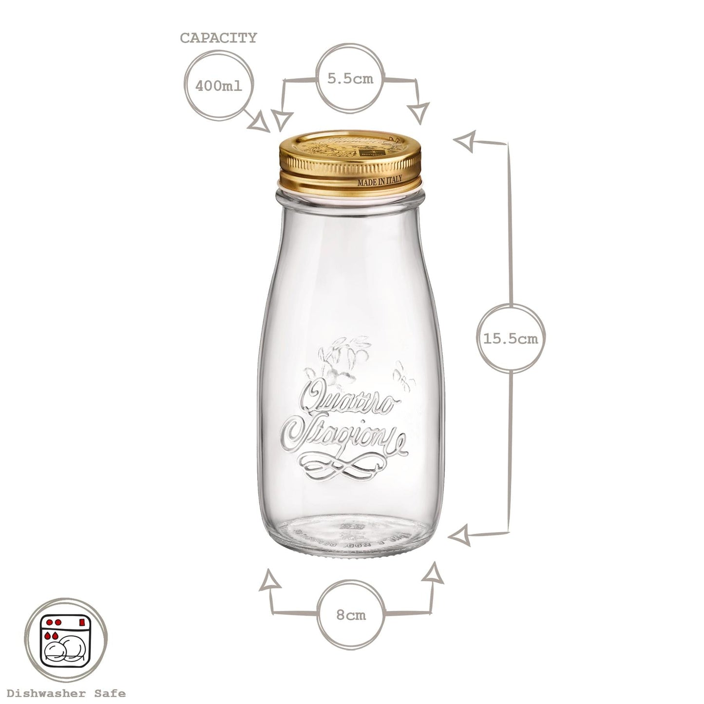 400ml Quattro Stagioni Glass Bottles with Screw Top Lid - Pack of 3