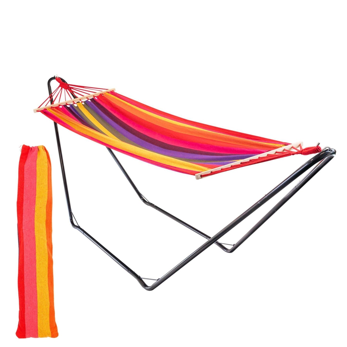 Deluxe Cotton Garden Hammock with Metal Stand
