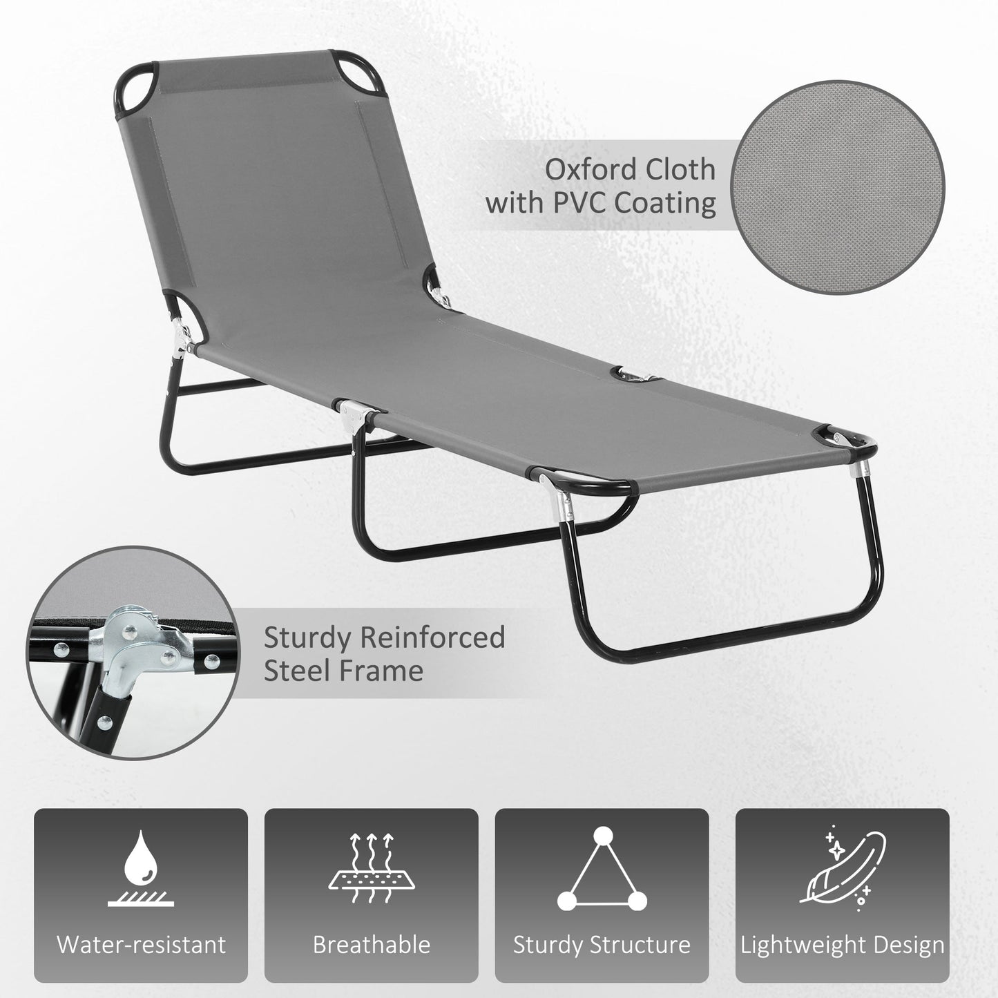 Outsunny 2 Piece Reclining Chaise Lounge with 5-Level Adjustable Backrest