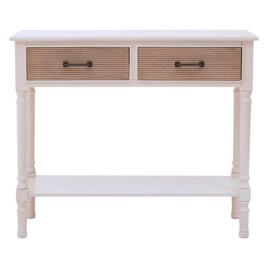 Heritage White and Natural Wooden 2 Drawer Console Table with Lower Shelf