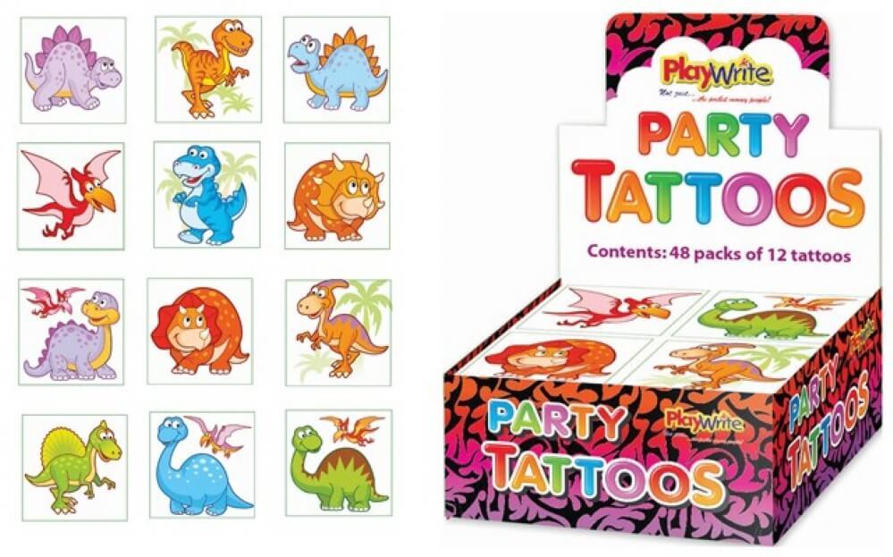 Children's Temporary Dinosaur Transfer Tattoos (pack 12 assorted designs)