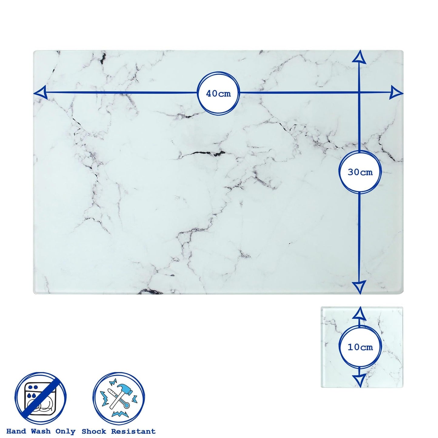 12pc Rectangle Glass Placemats & Square Coasters Set - 40cm x 30cm - Marble