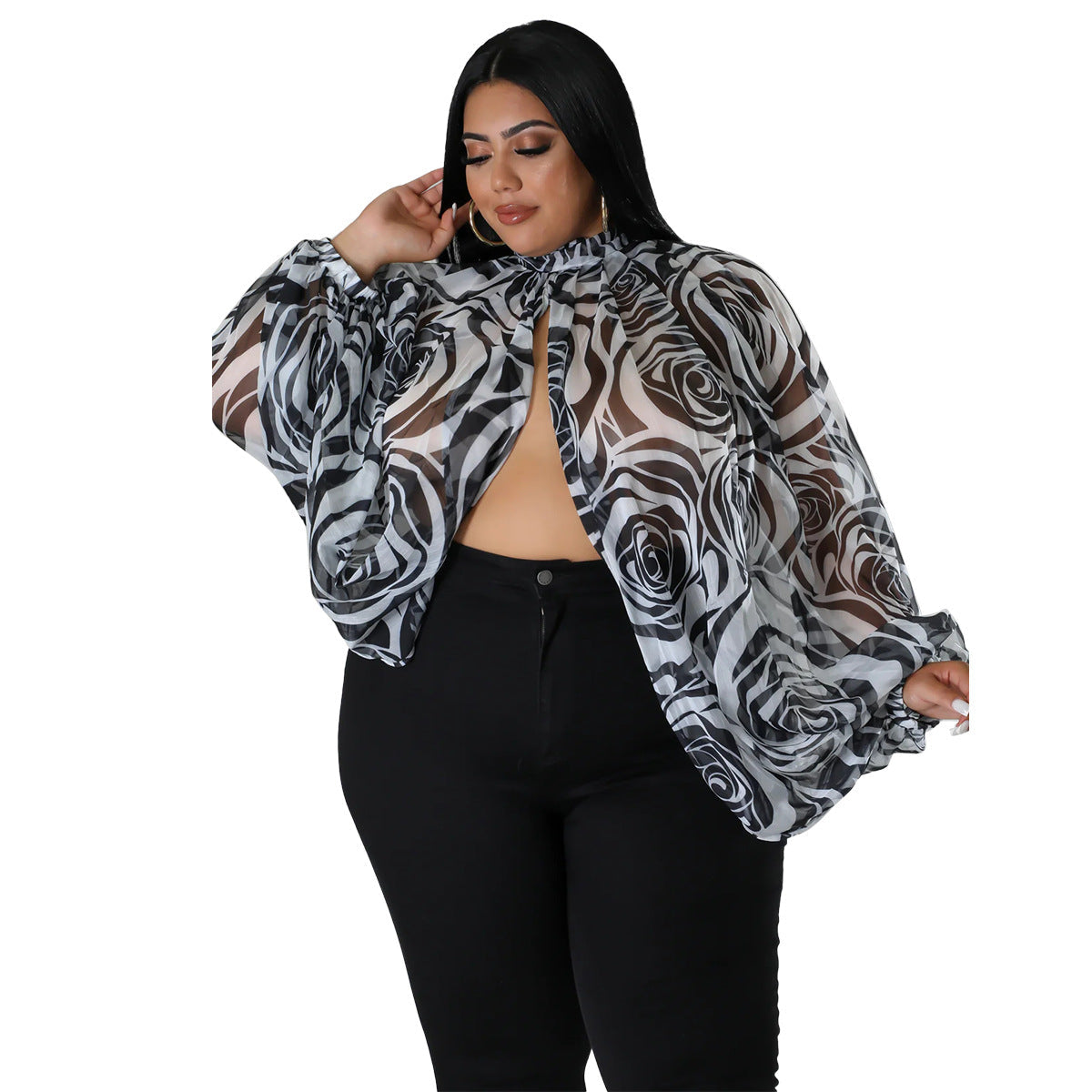 Women's Plus-Size Crew-Neck Chiffon Top With Tie-up Straps